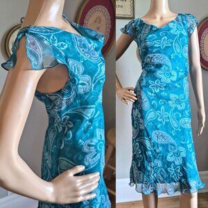 Vintage Y2K B. Smart Blue Paisley Dress Midi Cowl Flutter Fairycore Size 11